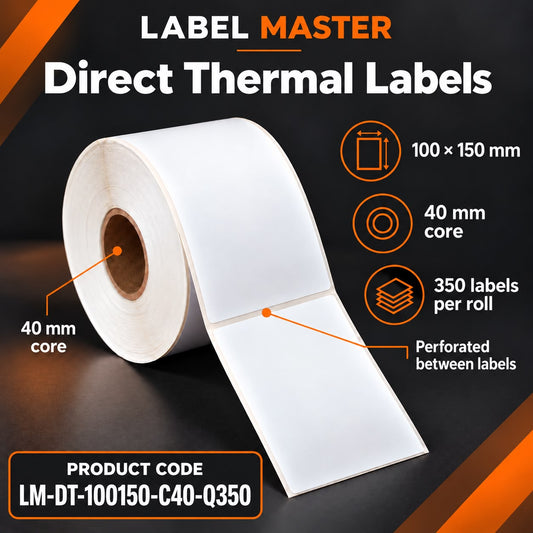 Direct Thermal Freight Labels 100 × 150 mm- 350 Labels per Roll, 40 mm Core, 8 Rolls per Carton