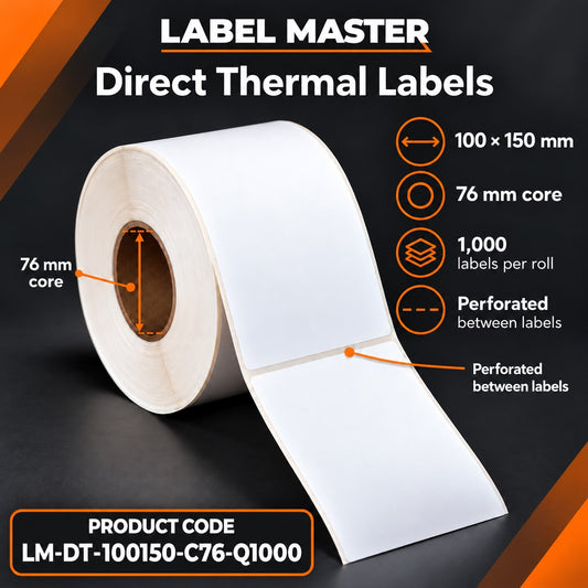 Direct Thermal Freight Labels 100 × 150 mm- 1,000 Labels per Roll, 76 mm Core, 4 Rolls per Carton